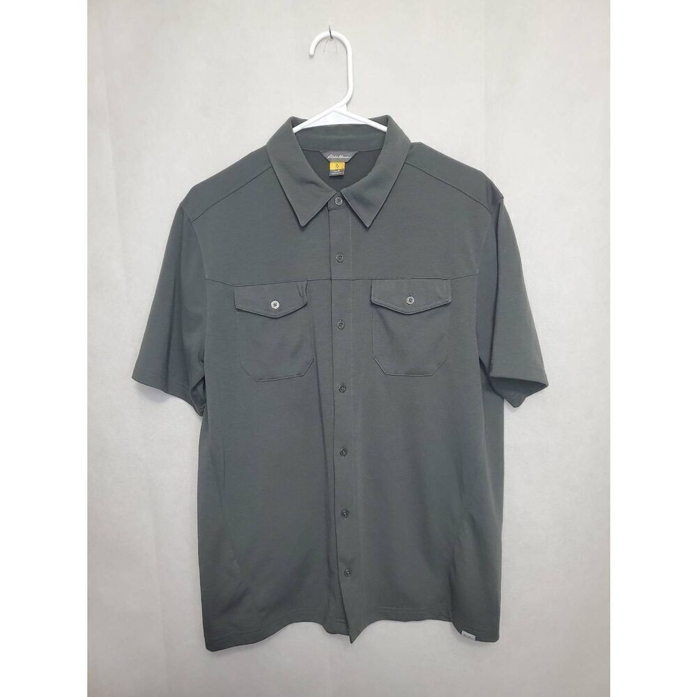 Eddie Bauer Men's Travex Button Down Grey Short Sleeve Shirt Lightweight Outdoor